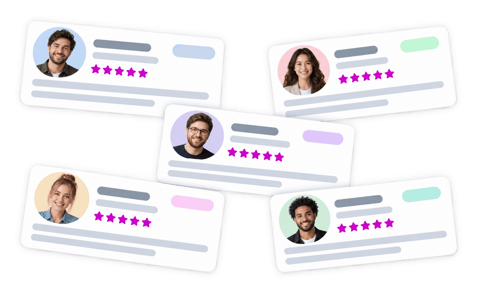 Five fictional freelancer profile cards